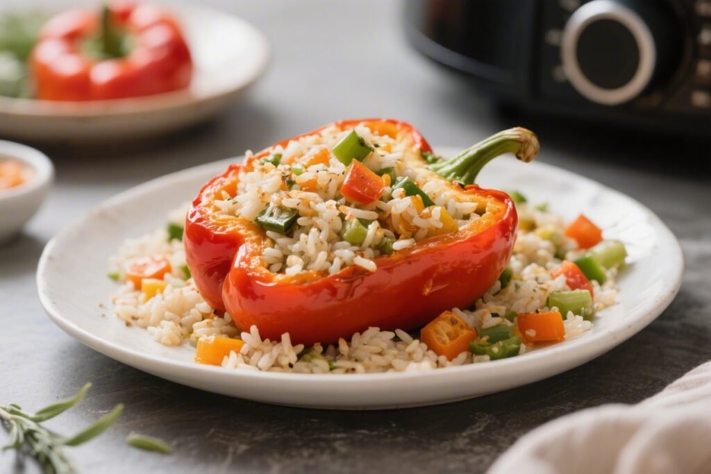 Air Fryer Stuffed Bell Peppers with Rice & Veg