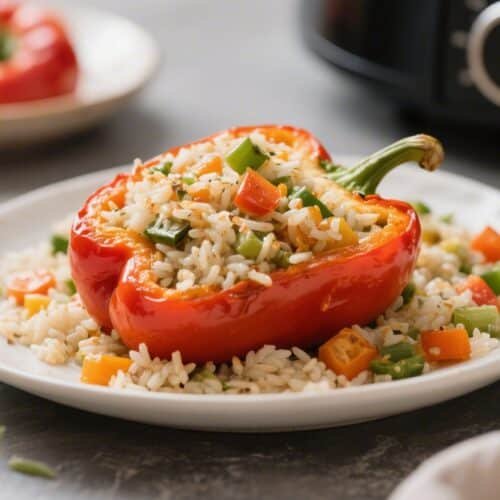 Air Fryer Stuffed Bell Peppers with Rice & Veg