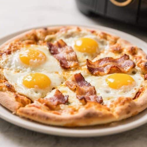 Air Fryer Breakfast Pizza With Eggs and Bacon