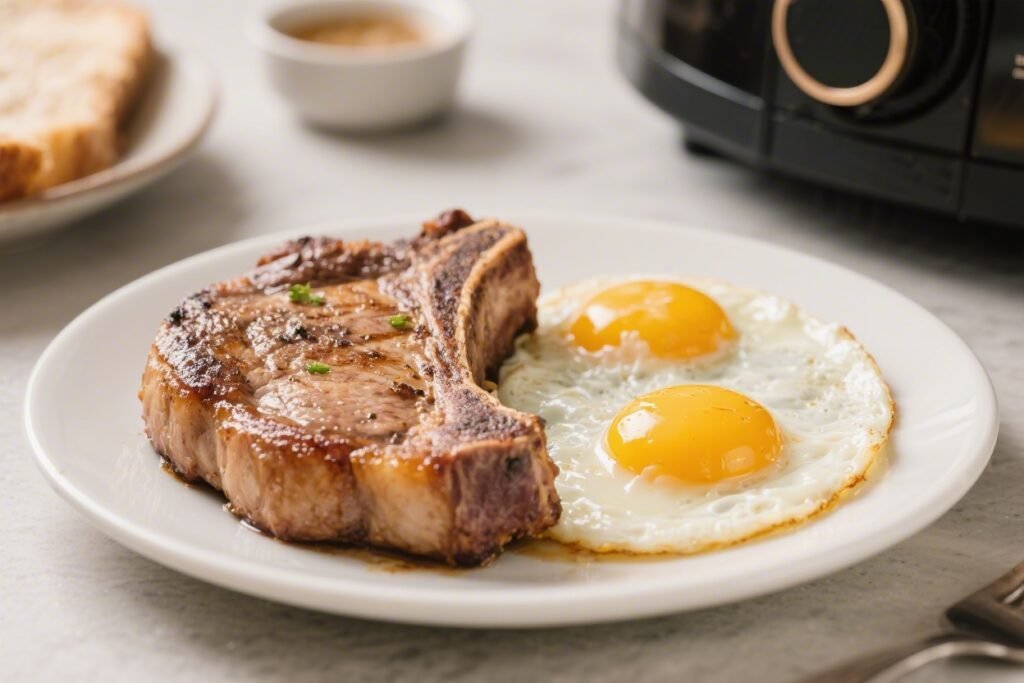 Air Fryer Breakfast Pork Chops and Eggs