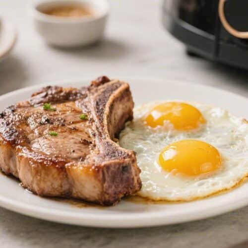 Air Fryer Breakfast Pork Chops and Eggs