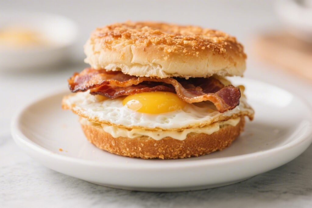 Crispy Air Fryer Breakfast Sandwich With Egg and Bacon
