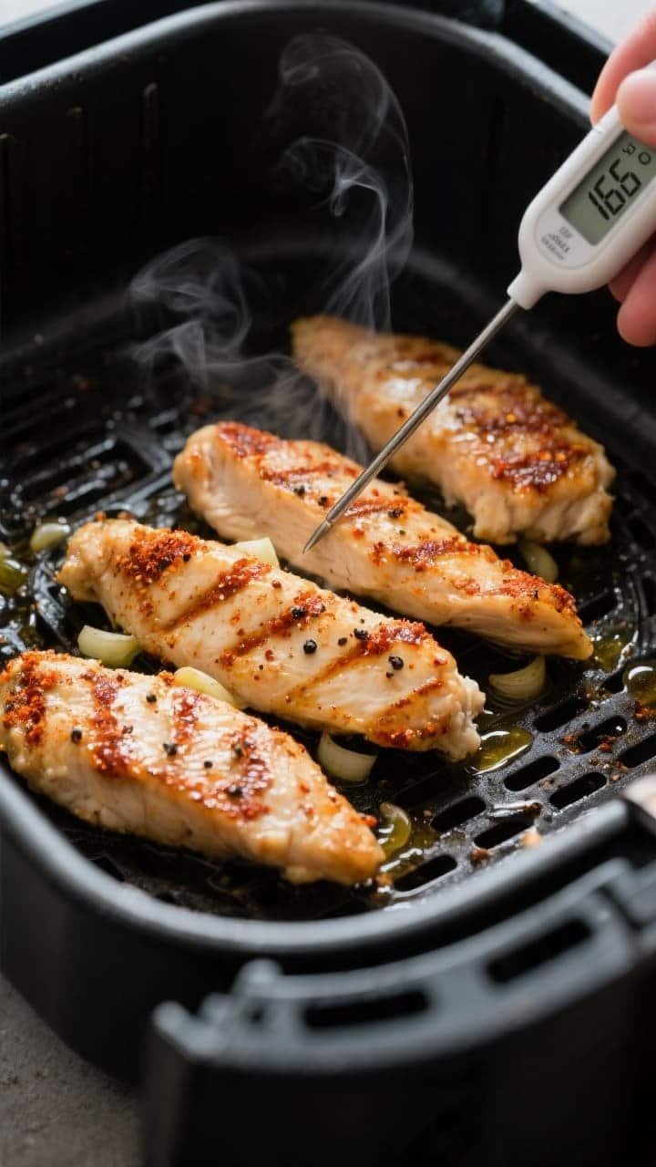 Close-up detail/cooking process: Air fryer basket at 400°F with a single layer of cooked keto chick
