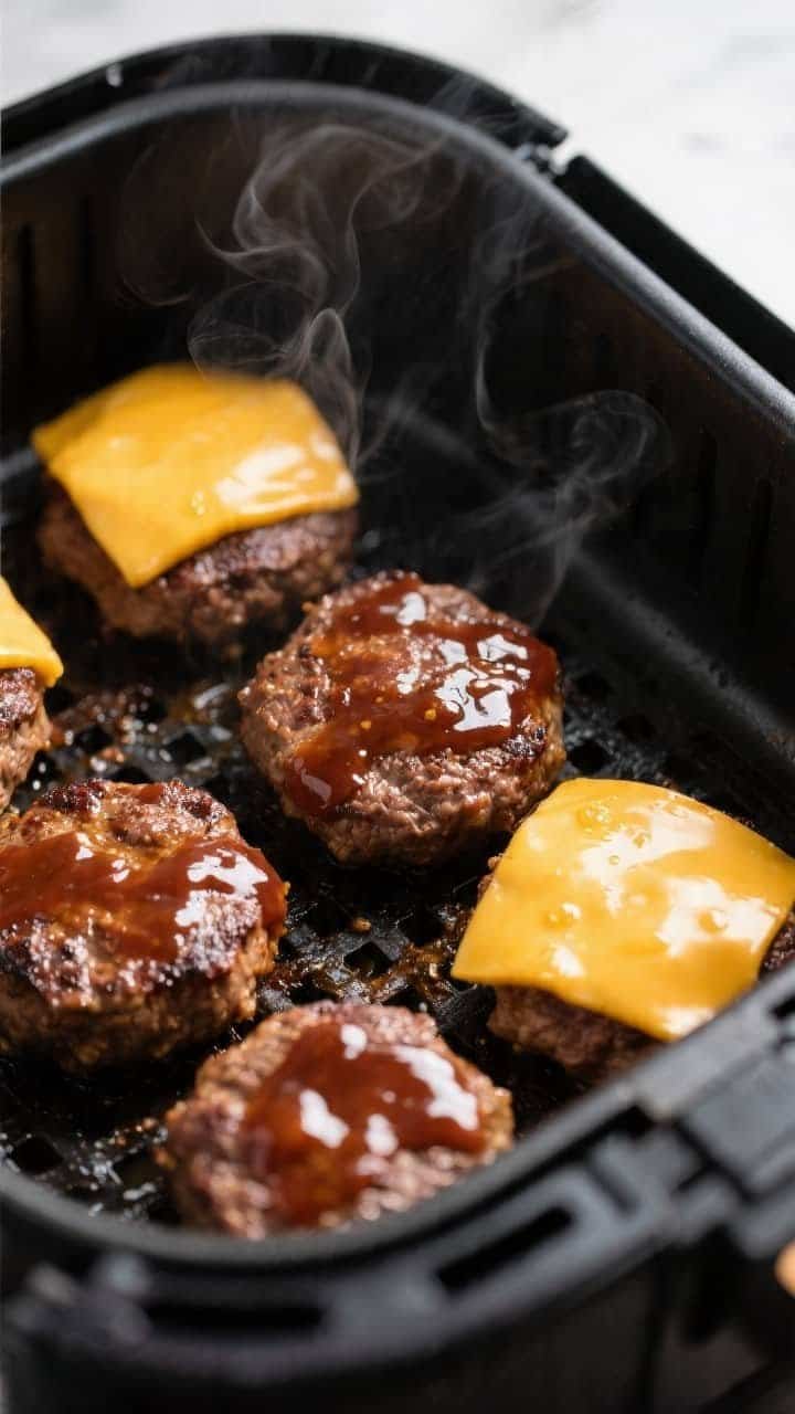 Cooking process close-up: Air fryer basket at 375°F with a single, uncrowded layer of small BBQ bee