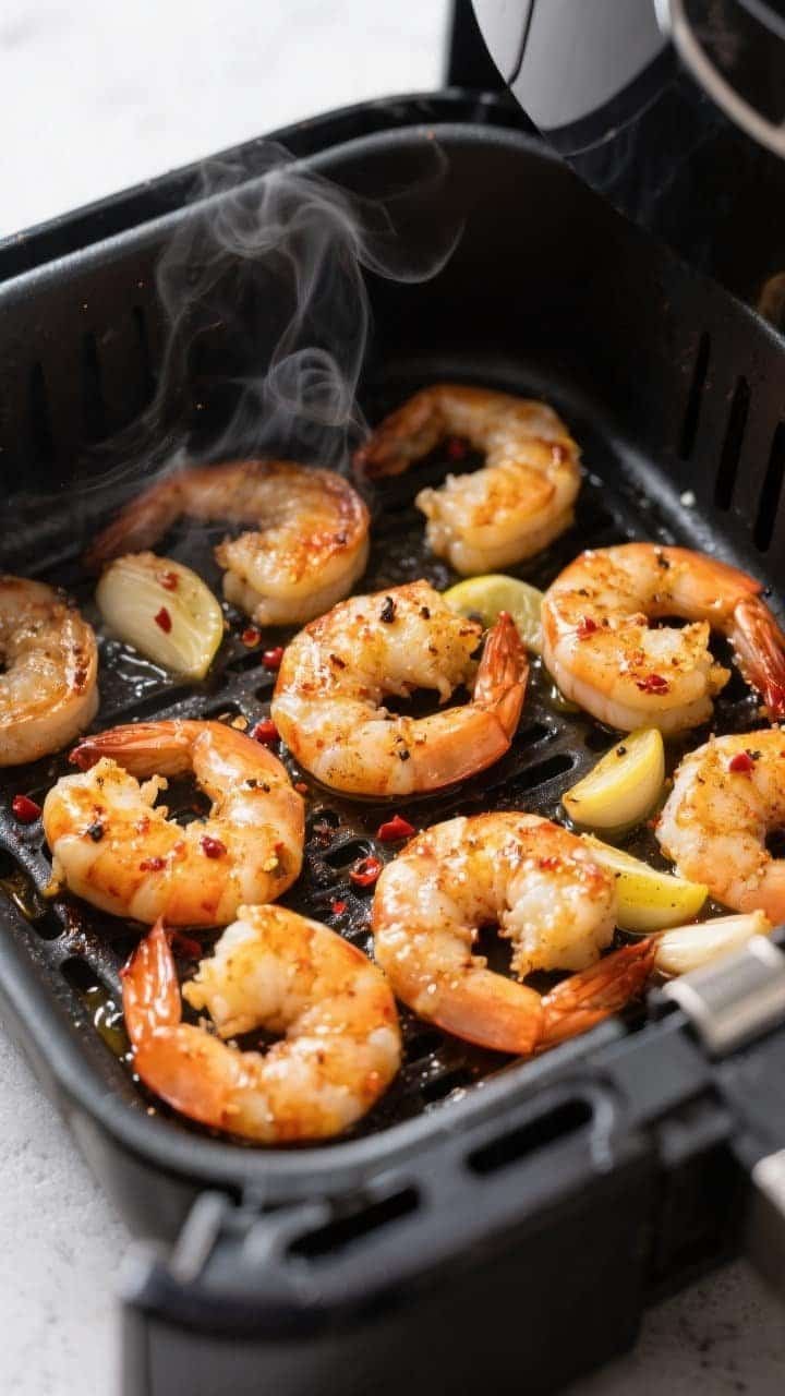 Cooking process, close-up detail: Air fryer basket at 400°F opened mid-cook, close-up of sizzling k