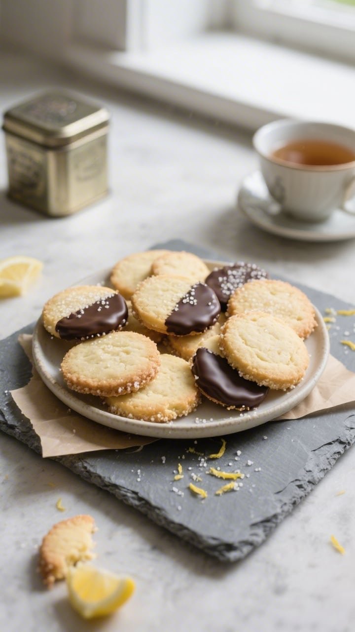 Final dish, tasty top view: Overhead shot of a small-batch platter of air fryer shortbread—perfect
