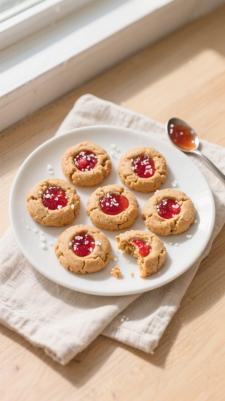 Final plated overhead shot: A tidy top-down composition of a small batch (6–8) peanut butter & jel