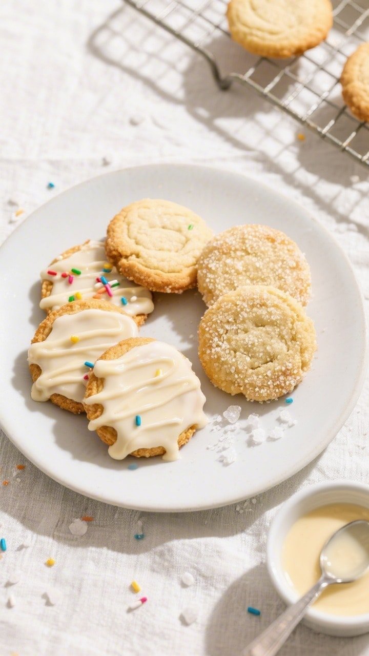 Final plated, tasty top view: Overhead shot of a small-batch spread of soft, chewy air fryer sugar c
