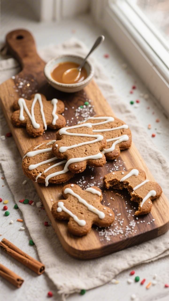 Overhead final presentation shot: A rustic wooden board set with perfectly cooled, decorated air fry