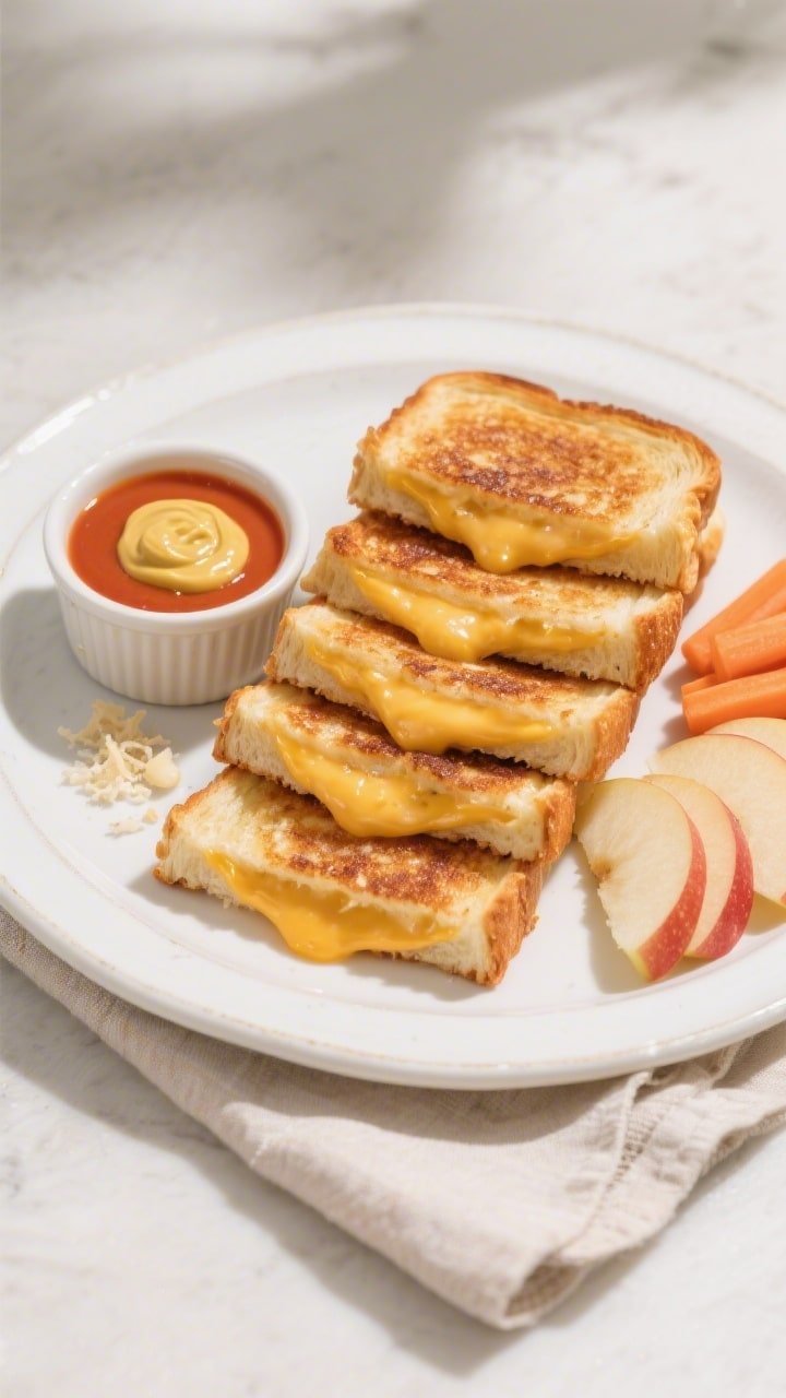 Tasty top view, final presentation: Overhead shot of sliced air fryer grilled cheese sticks arranged