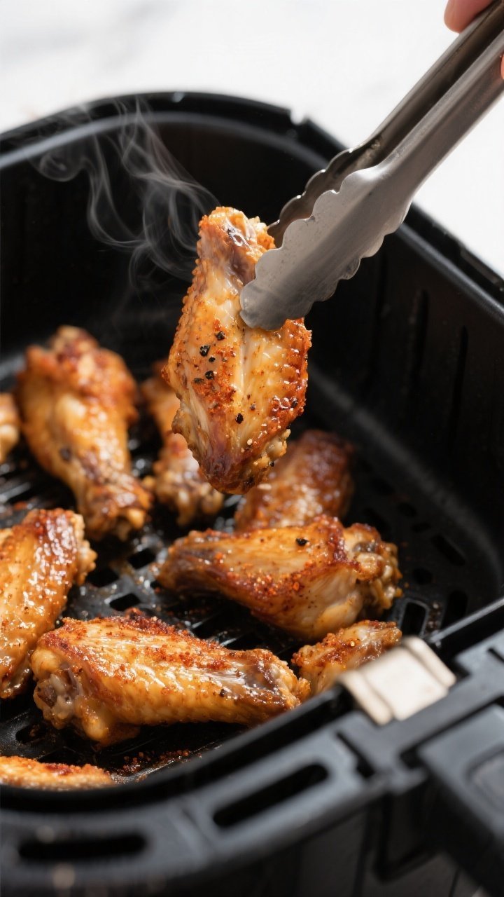 Cooking process, close-up detail: Air fryer basket at 400°F with a single, uncrowded layer of cooke