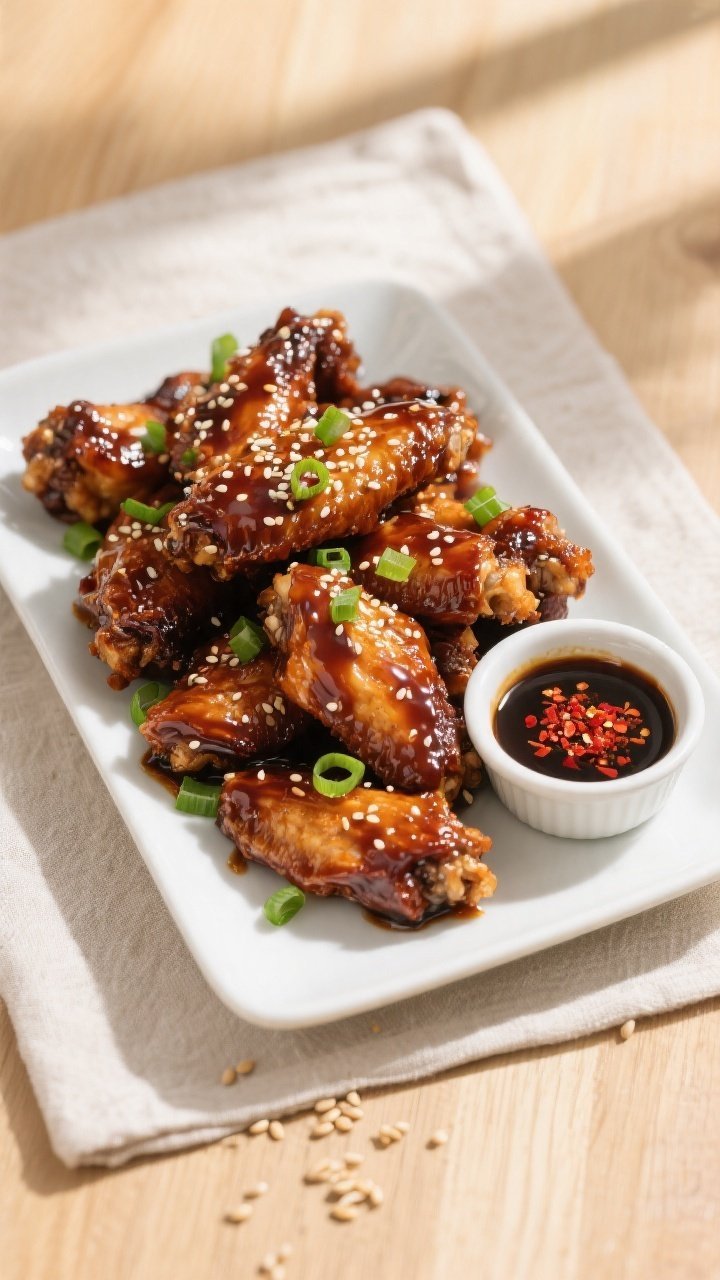 Tasty top view, final presentation: Overhead shot of a heaping platter of teriyaki-glazed chicken wi