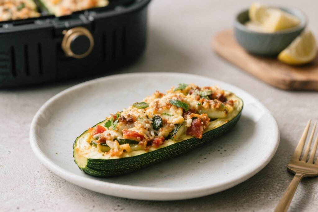 Keto Air Fryer Stuffed Zucchini Boats